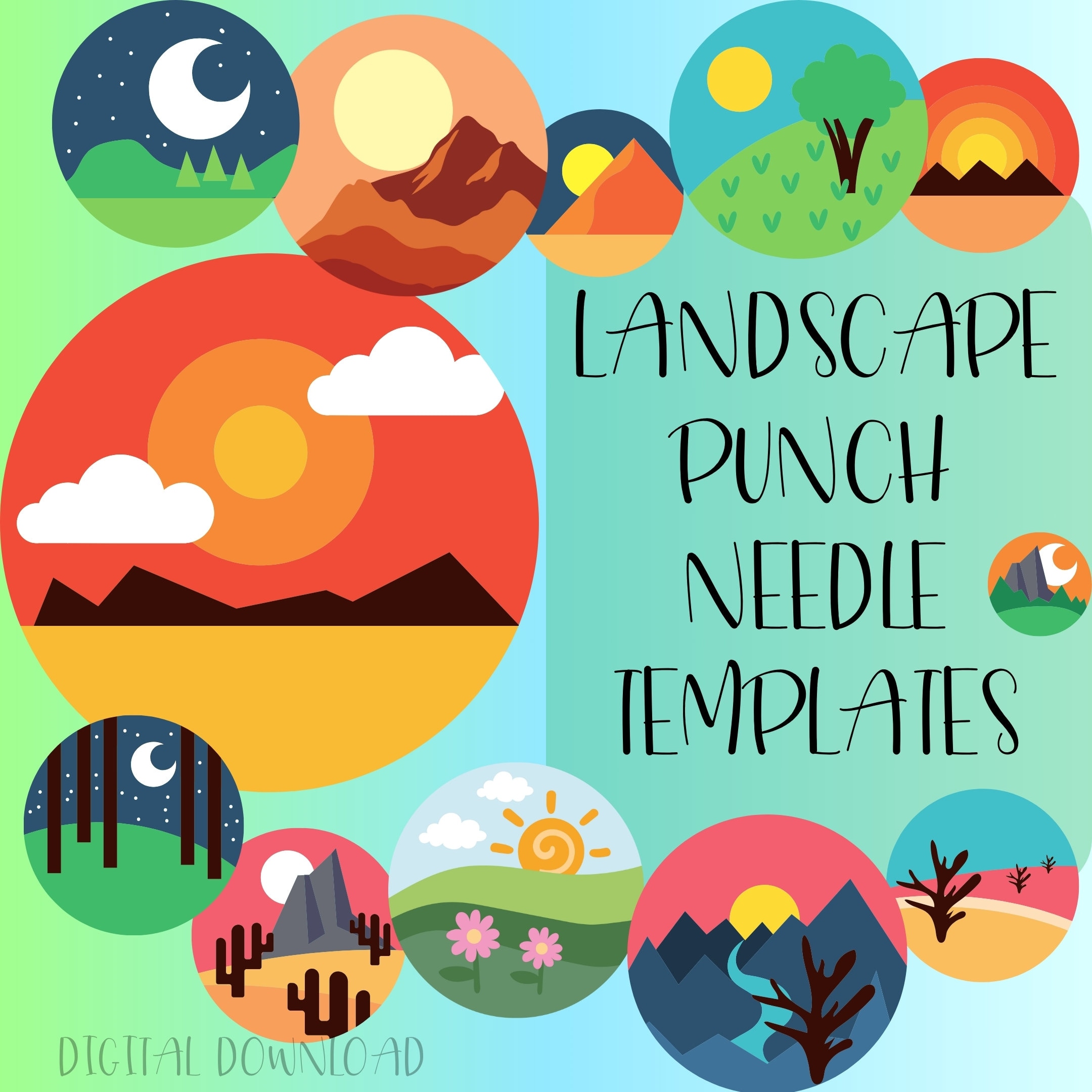 Mountain Sunrise Punch Needle Patterns: Landscape Embroidery Templates ...