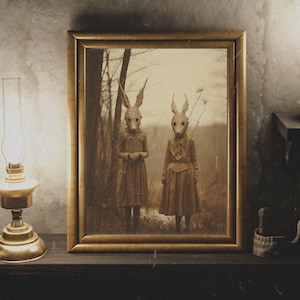 Creepy Rabbit Cult Vintage Photography, Printable Poster, Vintage Poster, Creepy Wall Art, Dark Academia, Gothic Poster, Gothic Home Decor