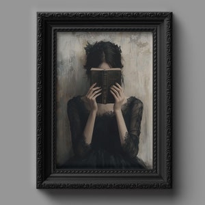 Viktorianische Mädchen lesen, Fine Art druckbare, druckbare Poster, Dark Academia Art, Vintage Poster, Lesergeschenk, Dark Cottagecore, Gothic Print