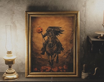 Headless Horseman print, digital download, the legend of the sleepy hollow, halloween poster, scary wall art, halloween decor