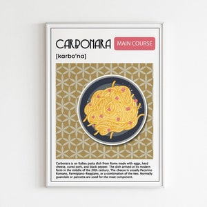 Carbonara Definition Poster, Carbonara Print, Italian Food Art, Italian Pasta Print, Carbonara Wall Art, Italian Food Lover, Pasta Poster