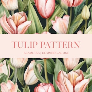 Tulip Seamless Pattern, Commercial Use, Floral Pattern, Spring Floral Pattern, Digital Pattern, Scrapbook Paper, Digital Download