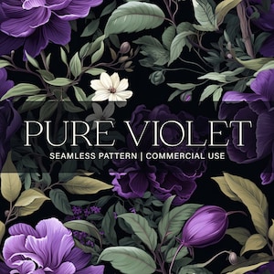 Modello senza cuciture floreale viola, uso commerciale, carta digitale, download istantaneo, carta per album, motivo floreale, motivo viola
