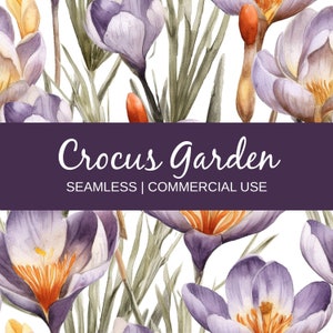 Krokus Aquarell Muster - kommerzielle Nutzung, Krokus Muster, Krokus nahtloses Muster, Frühlingsblumenmuster, digitales Papier, Krokusstoff