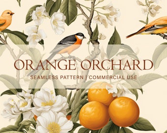 Orange Orchard Seamless Pattern, Commercial Use, Orange Pattern, Fruit Pattern, Digital Paper, Scrapbook Paper, Instant Download