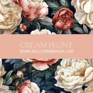 Padrão sem emendas de peônia pêssego creme, uso comercial, padrão de peônia, padrão digital, papel para scrapbook, padrão repetido, padrão floral