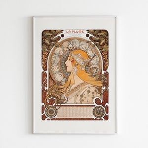 Alphonse Mucha Poster, La Plume Print, Mucha Printable Poster, Art Nouveau Poster, Home Decor, Wall Decor, Vintage Poster, Wall Art