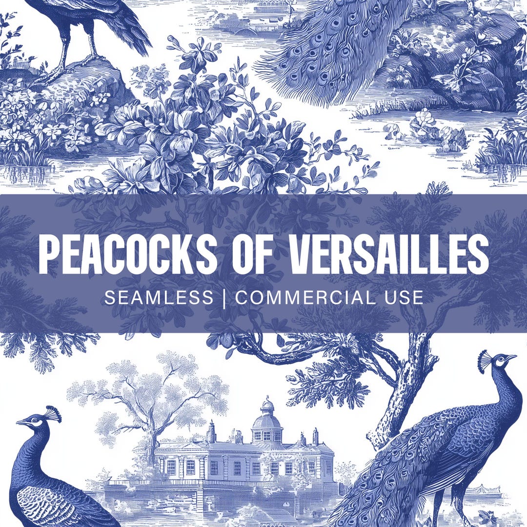 Peacocks Toile Seamless Pattern, Commercial Use, Toile Pattern, French ...