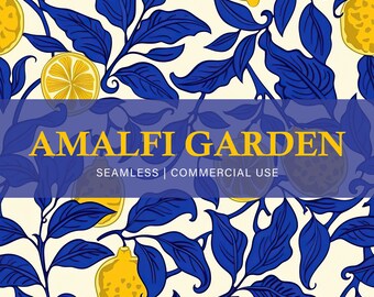 Mediterranean Lemon Leaves Seamless Pattern – Amalfi Inspired Printable Paper, Digital Download