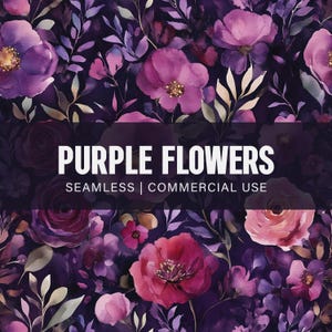 Purple Flowers Seamless Pattern, Commercial Use, Floral Pattern, Fabric Pattern, Purple Floral Pattern, Digital Pattern, Scrapbook Paper