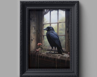 黒いカラスのビクトリア朝絵画、壁掛けアート、ホームデコレーション、カラスのプリント、カラスのポスター、ダークな美学、ダークアカデミアプリント、ダークコテージコア