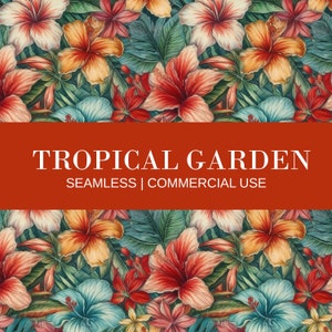 Tropical Flower Seamless Pattern, Commercial Use, Hibiscus Seamless Pattern, Floral Pattern, Digital Paper, Tropical Pattern