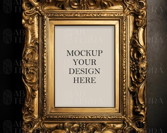 Beautiful ornamental golden frame mockup, golden frame mockup, frame mockup, vintage frame mockup, wall art mockup, psd frame mockup