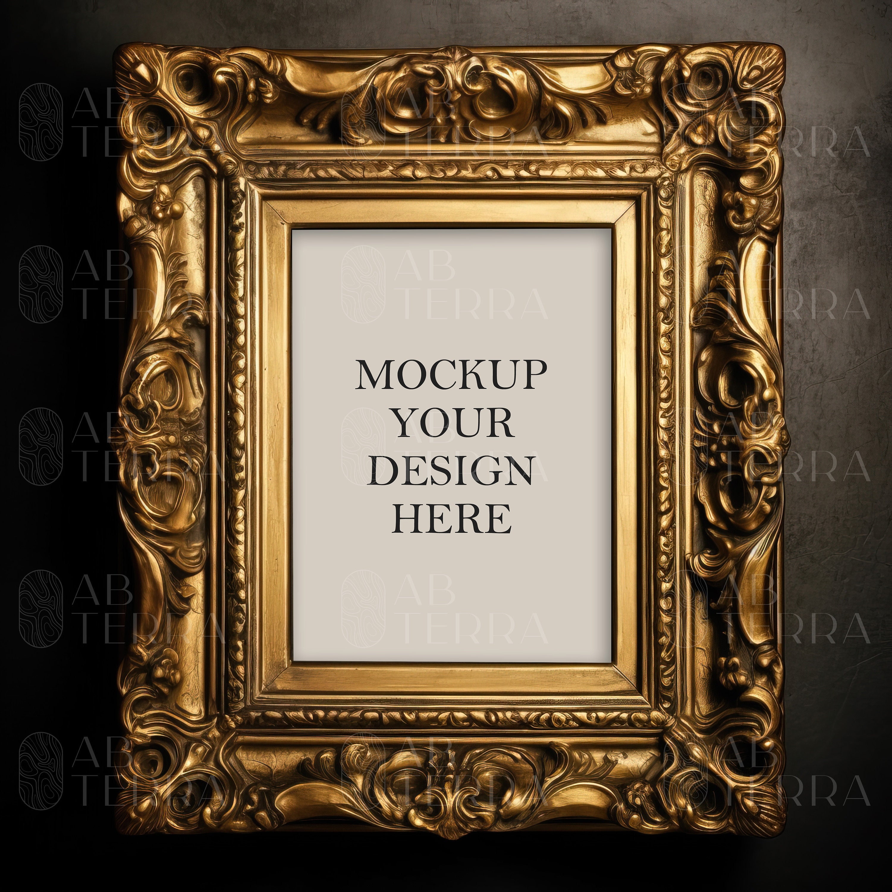 Beautiful ornamental golden frame mockup, golden frame mockup, frame mockup, vintage frame mockup, wall art mockup, psd frame mockup