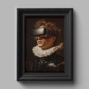 VR Renaissance | Altered Art, modern oil painting, portrait wall art, Tech lover gift, eclectic wall art, altered fine art