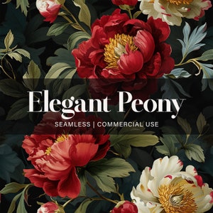 Motivo senza soluzione di continuità con peonie rosse e bianche, motivo senza soluzione di continuità, motivo peonia, motivo floreale vintage, uso commerciale, carta digitale, motivo floreale