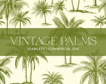 Vintage palms seamless pattern, commercial use, palm pattern, palm toile pattern, card making, scrapbook paper, sublimation