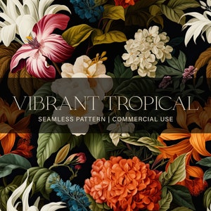 Motif tropical sans couture vibrant, Usage commercial, Motif tropical, Motif floral, Motif floral exotique, Papier numérique, Papier de scrapbooking