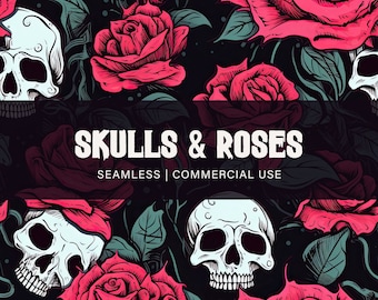 Skulls and roses seamless pattern, commercial use, roses pattern, skulls pattern, gothic pattern, digital paper, scrapbook paper