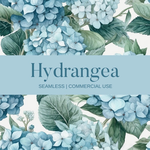 Blue Hydrangea Seamless Pattern, Commercial Use, Hydrangea Pattern, Digital Pattern, Scrapbook Paper, Digital Download, Fabric Pattern