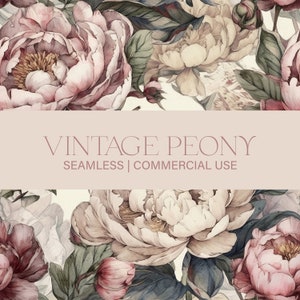 modèle sans couture pivoine vintage, modèle sans couture, motif pivoine, motif floral vintage, usage commercial, papier numérique, motif floral
