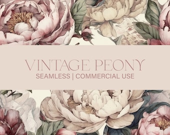 Vintage peony seamless pattern, seamless pattern, peony pattern, vintage floral pattern, commercial use, digital paper, floral pattern