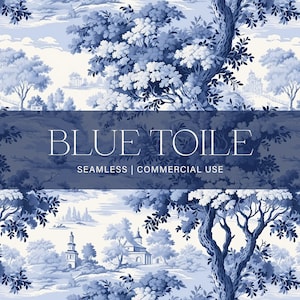 Blauw Frans naadloos toile-patroon, commercieel gebruik, toile-patroon, Frans patroon, vintage patroon, digitaal papier, plakboekpapier