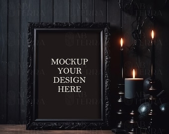 Cornice nera gotica con candele mockup, mockup cornice gotica, mockup gotico, mockup cornice, mockup cornice nera, mockup cornice vintage