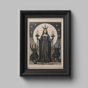 Stampa della dea greca Ecate, poster stampabile di Ecate, stampa di Dark Academia, decorazione murale stregata, arte murale pagana, arte murale di Ecate