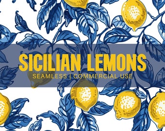 Patrón sin costuras de limones italianos, Patrón de limones, Uso comercial, Patrón de estilo italiano, Papel digital, Papel para álbumes de recortes, Patrón digital