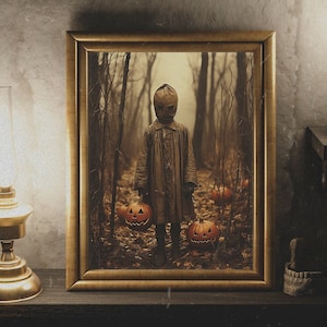 Halloween creepy kid photo, printable poster, vintage creepy Halloween photography, wall art, dark aesthetic wall decor, Halloween printable