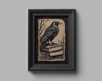 Dark Academia Raven Illustration Poster, Raven Poster, Raven Wall Art, Gothic Raven Art, Dark Cottagecore, Raven Wall Decor, Home Decor