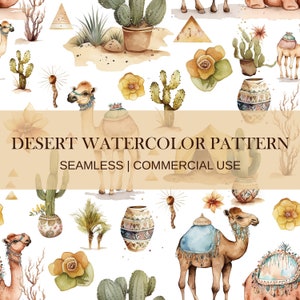 Desert Watercolor Seamless Pattern, Commercial Use, Desert Digital Paper, Scrapbook Paper, Unique Pattern, Watercolor Desert Paper