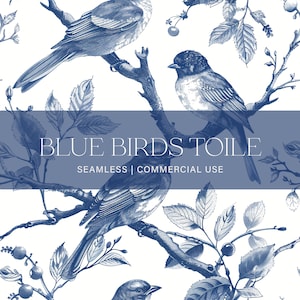 Blue Birds Toile Seamless Pattern, Commercial Use, French Toile Pattern, Blue toile Pattern, Digital Paper, Fabric Pattern, Vintage Pattern