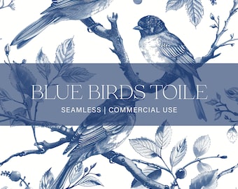 Blue Birds Toile Seamless Pattern, Commercial Use, French Toile Pattern, Blue toile Pattern, Digital Paper, Fabric Pattern, Vintage Pattern