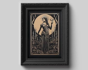 Hestia Goddess Poster, Hestia Greek Goddess Art, Dark Academia Print, Pagan Printable Poster, Hestia Wall Art, Gothic Wall Decor