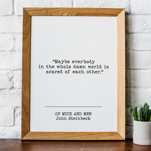 Steinbeck Mice and Men Poster, Book Quote Poster, Book Lover Gift, Literature Quote, Literary Quote Print, Home Decor, Printable Quote
