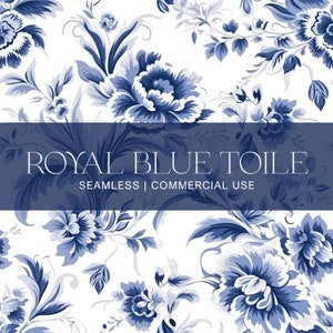 Royal Blue Toile Seamless Pattern, Commercial Use, Digital Paper, Blue Floral Pattern, Toile Pattern, Fabric Pattern, Vintage Blue Pattern