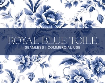 Royal Blue Toile Seamless Pattern, Commercial Use, Digital Paper, Blue Floral Pattern, Toile Pattern, Fabric Pattern, Vintage Blue Pattern