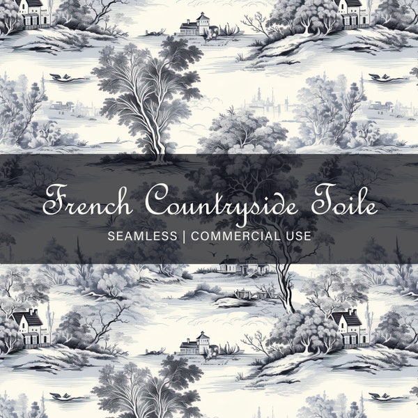 Modello senza cuciture toile campagna francese, uso commerciale, modello toile francese, modello toile, modello toile nero, carta digitale