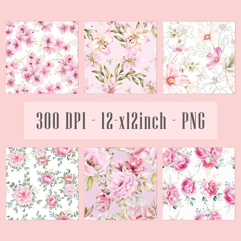Pink Floral Seamless Pattern Bundle, Floral Digital Patterns, Floral ...