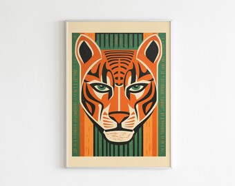 Tiger Wall Art, Tiger Mid Century Modern Style Art, Tiger Illustration, Tiger Printable, Tiger Poster, Tiger Wall Decor, Mid Century Modern