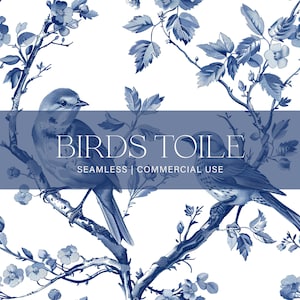 Birds Toile Seamless Pattern, Commercial Use, French Toile Pattern, Blue Toile Pattern, Scrapbook Paper, Digital Pattern, Fabric Pattern