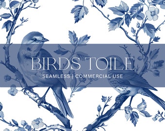 Birds Toile Seamless Pattern, Commercial Use, French Toile Pattern, Blue Toile Pattern, Scrapbook Paper, Digital Pattern, Fabric Pattern