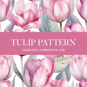 Patroon aquarel roze tulp, commercieel gebruik, naadloos patroon tulp, digitaal patroon, digitaal papier, herhaald patroon, lentepatroon