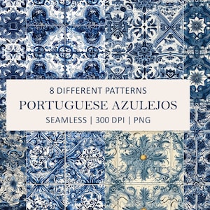 Portuguese Azulejos Seamless Pattern, Portuguese Tiles Pattern, Seamless Pattern, Blue Tiles Pattern, Digital Paper, Scrapbook Paper