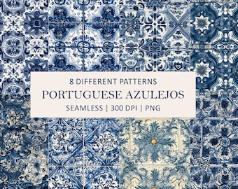 Portuguese Azulejos Seamless Pattern, Portuguese Tiles Pattern, Seamless Pattern, Blue Tiles Pattern, Digital Paper, Scrapbook Paper