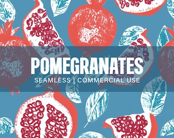 Pomegranates Seamless Pattern, Pomegranates Pattern, Commercial Use, Risograph Pomegranates, Fruit Pattern, Fabric Pattern, Digital Paper