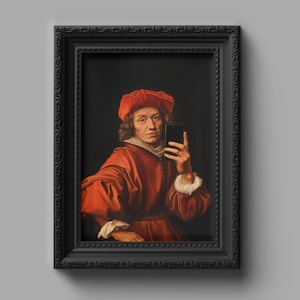 Renaissance selfie veranderde kunst, eclectische muurkunst, veranderde kunst afdrukbare, digitale print, modern olieverfschilderij, portretkunst aan de muur