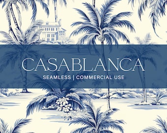 Palm toile seamless pattern, commercial use, casablanca pattern, vintage exotic pattern, card making, scrapbook paper, fabric pattern